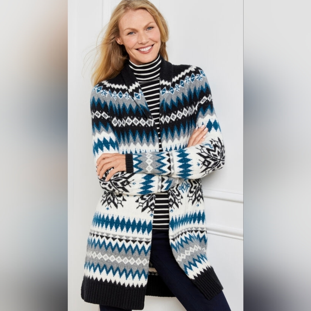 Talbots Blue and White Patterned Cardigan